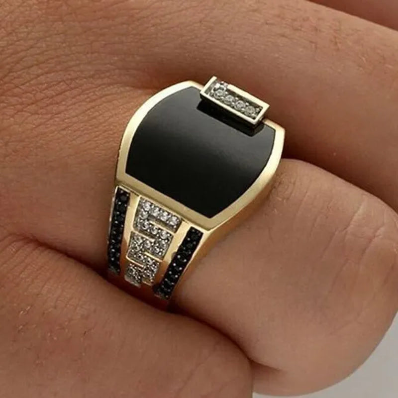 Business Men'S Fashion Jewelry Natural White Sapphire Black Diamond Ring Luxury Men'S Engagement Wedding Ring Anniversary Business Banquet Party Jewelry Size US6-14