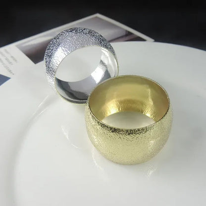 6pcs Silver Gold Wide Face Round Metal Napkin Ring for Wedding Banquet Dinner Table Decor