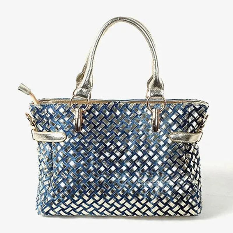 Womens Handbag Large Oxford Shoulder Bags Patchwork Jean Style and Denim Diamond Decoration Totes