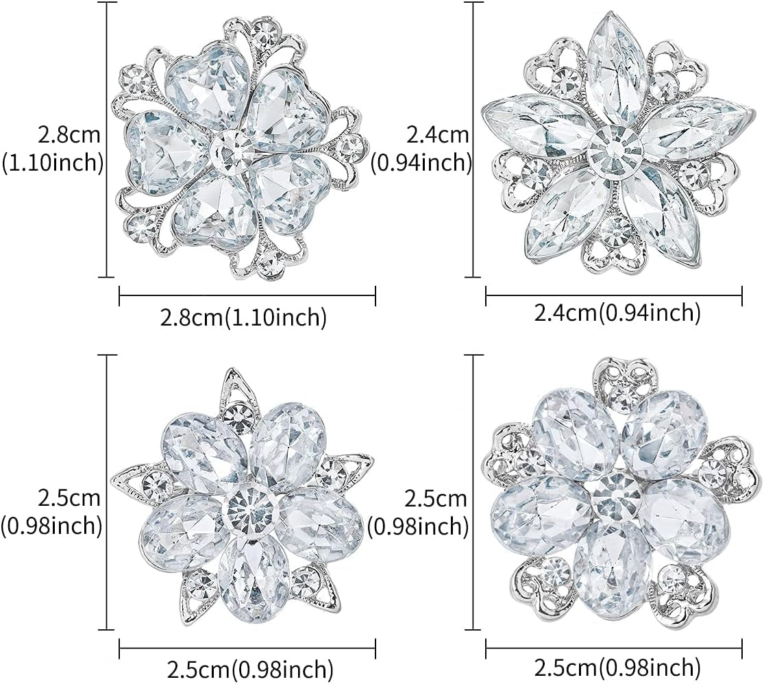 Lot 12Pcs Assorted Crystal Rhinestone Flower Brooch Pin Set for Women DIY Bridal Wedding Bouquet Kit