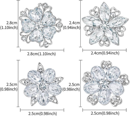 Lot 12Pcs Assorted Crystal Rhinestone Flower Brooch Pin Set for Women DIY Bridal Wedding Bouquet Kit
