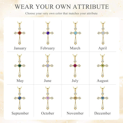 Cross Necklace for Women,925 Sterling Silver Birthstone Necklace with Diamond Faith Religious Birthstone Jewelry Birthday Holiday Gifts for Her/Wife/Mom/Girlfriend