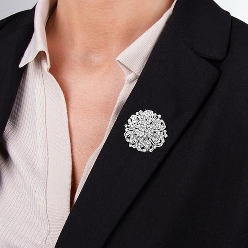 Crystal Rhinestone Flower Brooch - Silver Twisted Petals - DIY Wedding Bridal Bouquet & Bridesmaid Brooch Pins