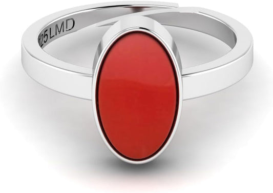 11.25 Carat Natural Red Coral/Moonga Gemstone Silver Plated Adjustable Ring for Women and Men