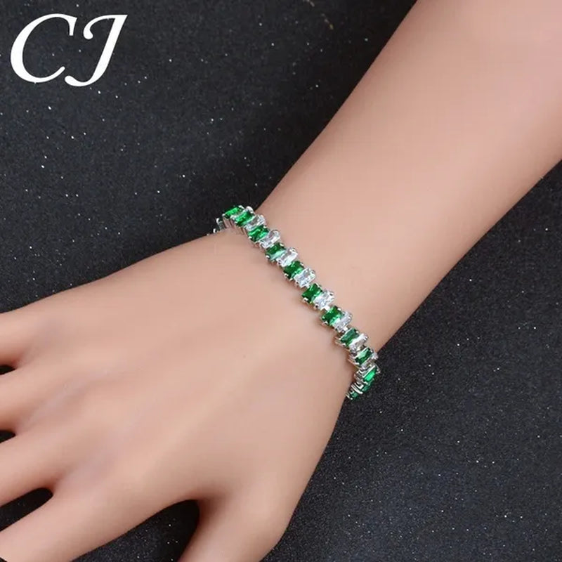 CANDICE Hottest Yellow Gold Plated Tennis Bracelet for Women Shiny Baguette Cubic Zircon Setting Gorgeous Party Jewelry Accessories