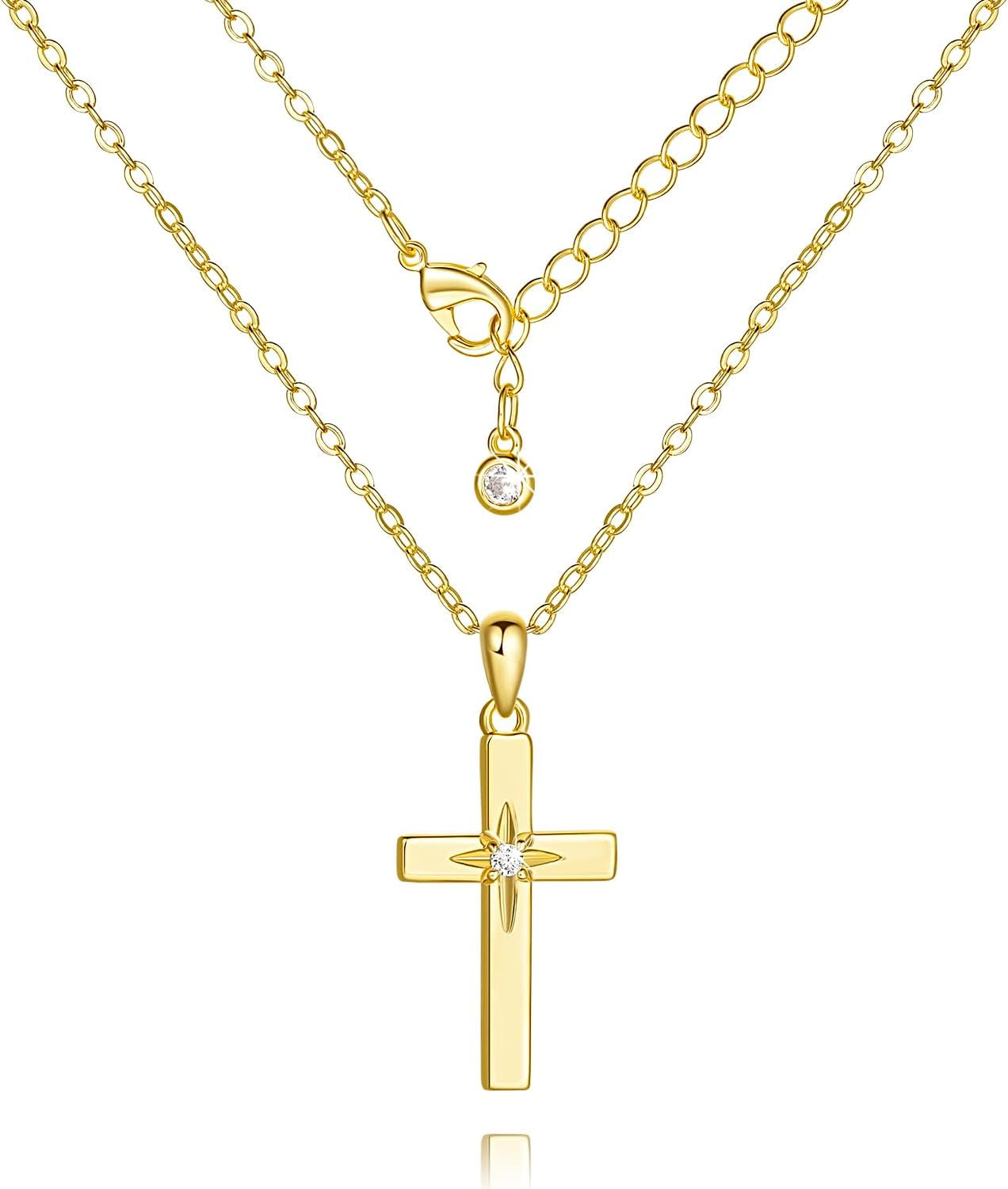 Cross Necklace 14K Gold Cross Necklaces for Women with Cubic Zirconia Wearable Lucky Charm Gold Crosses Chain Pendant for Women