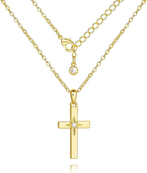 Cross Necklace 14K Gold Cross Necklaces for Women with Cubic Zirconia Wearable Lucky Charm Gold Crosses Chain Pendant for Women