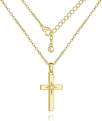Cross Necklace 14K Gold Cross Necklaces for Women with Cubic Zirconia Wearable Lucky Charm Gold Crosses Chain Pendant for Women
