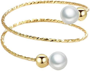 Shell Pearl Adjustable Open Wrap Ring 925 Sterling Silver 14K Gold Plated Stacking Statement Wedding Finger Rings for Women Girls Fashion Layered Comfort Fit Christmas Holiday Jewelry Gift for Girlfriend Wife