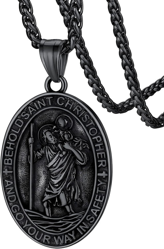 Saint Christopher Pendant Necklace for Men Women Stainless Steel Catholic Amulet Medal Jewelry Personalized Custom with Delicate Packaging