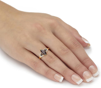 Palmbeach Yellow Gold-Plated Sterling Silver Marquise Cut Genuine Red Garnet Two-Tone Ring Sizes 6-10
