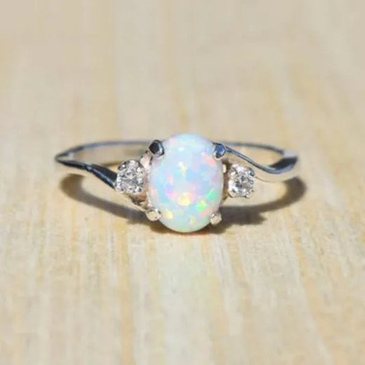 Exquisite Women's Ring Oval Cut Fire Opal Diamond Jewelry Birthday Proposal Gift Bridal Engagement Party Band Rings Size 5 - 11