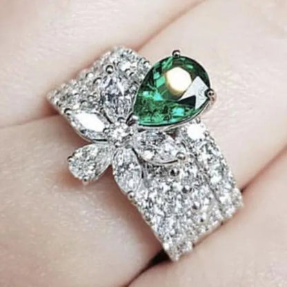 New Fashion 925 Sterling Silver Micro Pave Diamond Flower Emerald Gemstone Rings for Women Bridal Wedding Rings Jewelry