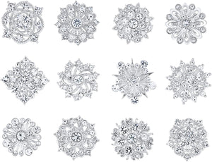 Assorted Small Size Crystal Rhinestone Flower Brooch Pins Set for Crafts Embellishment, Wedding Bouquet Brooches for Women Fashion