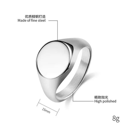 Simple Plain High Polish Flat Round Signet Stamp Ring for Women Men 316L Stainless Steel Punk Rock Cool Rings Comfort Fit Band Size 7-12 Silver / Black / Gold / Rose Gold