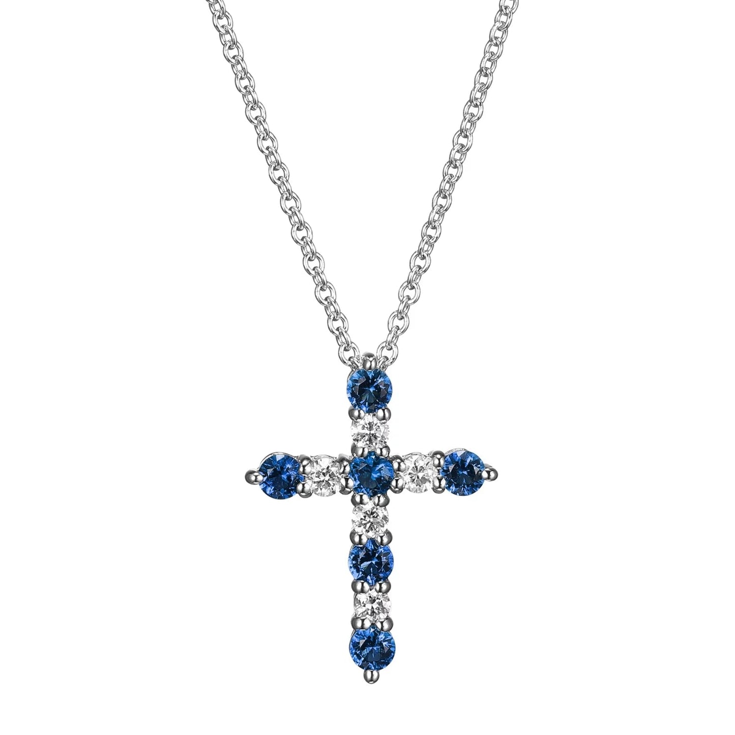 Lab Grown Diamond and Created Sapphire Necklace in Sterling Silver, Adult Female