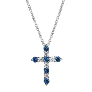 Lab Grown Diamond and Created Sapphire Necklace in Sterling Silver, Adult Female
