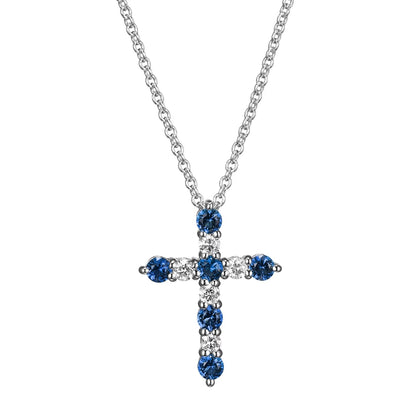 Lab Grown Diamond and Created Sapphire Necklace in Sterling Silver, Adult Female