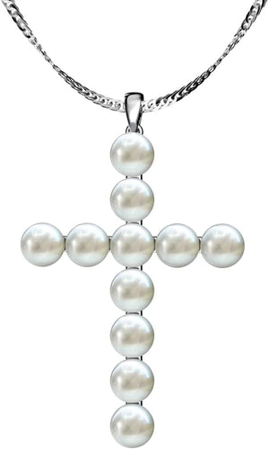 Freshwater Pearl Cross Necklace - Adjustable 20" Pearl Cross Pendant - Silver Christian Jewelry - Faith Jewelry Gift for Christmas, Wedding, Anniversary