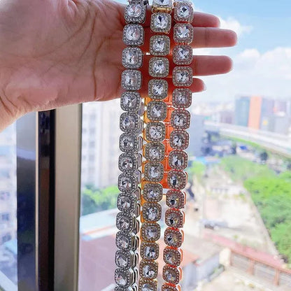 12mm Iced Out Square Tennis Chain Necklace,Diamond Cuban Link Necklace Hip Hop Jewelry with For Men Women Charm Jewelry