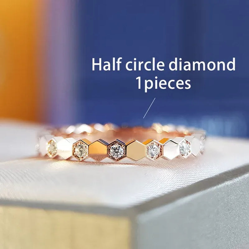Women's fashion silver-plated honeycomb hexagon diamond ring rose gold -plated jewelry bridal engagement party ring wedding jewelry gift (size 5-11)