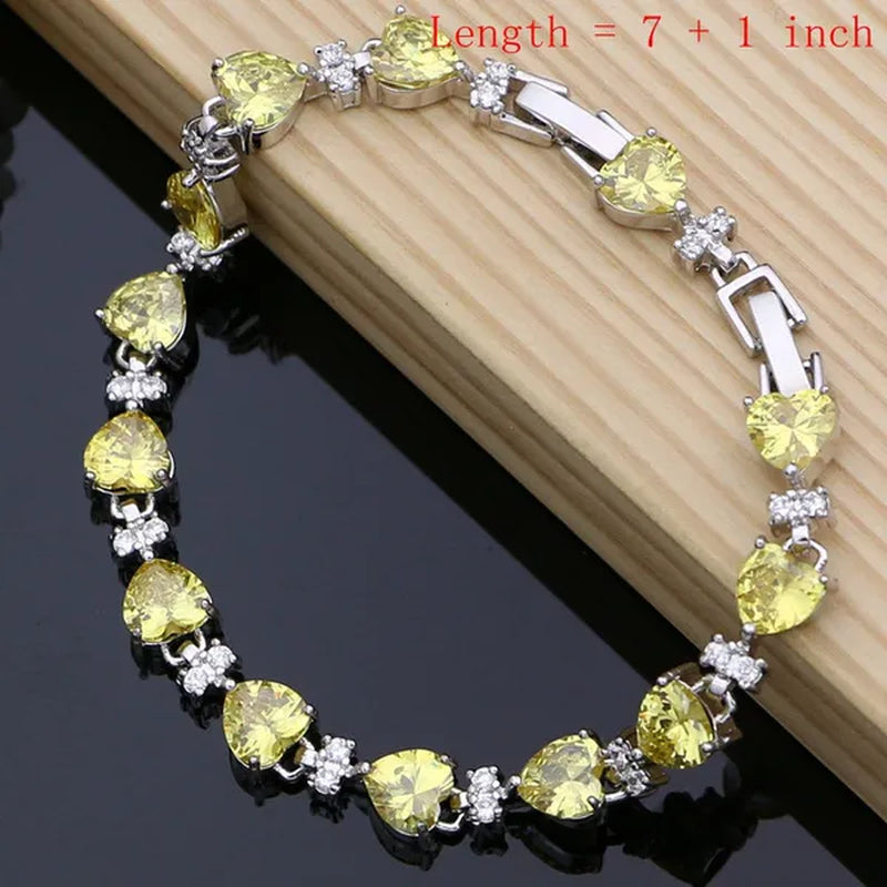 Drop 925 Sterling Silver Jewelry Sets Yellow Topaz for Bride Women Earring Rings Bracelet Fashion Decoration Wedding Jewelry