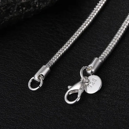 2MM Silver Round Snake Chain Necklace Solid Silver Chain for Pendants Flexible 925 Snake Chain Jewelry