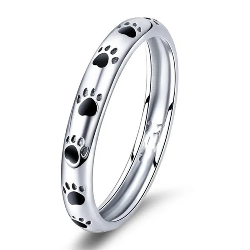 Personality Woman Stackable Fashion Ring Unique Design Cute Cat Paw Dog Footprint Fine Rings for Women Bride Wedding Jewerly Elegant Female Princess Engagement Party Gift for Girlfriend Size 4-12 Bague Femme