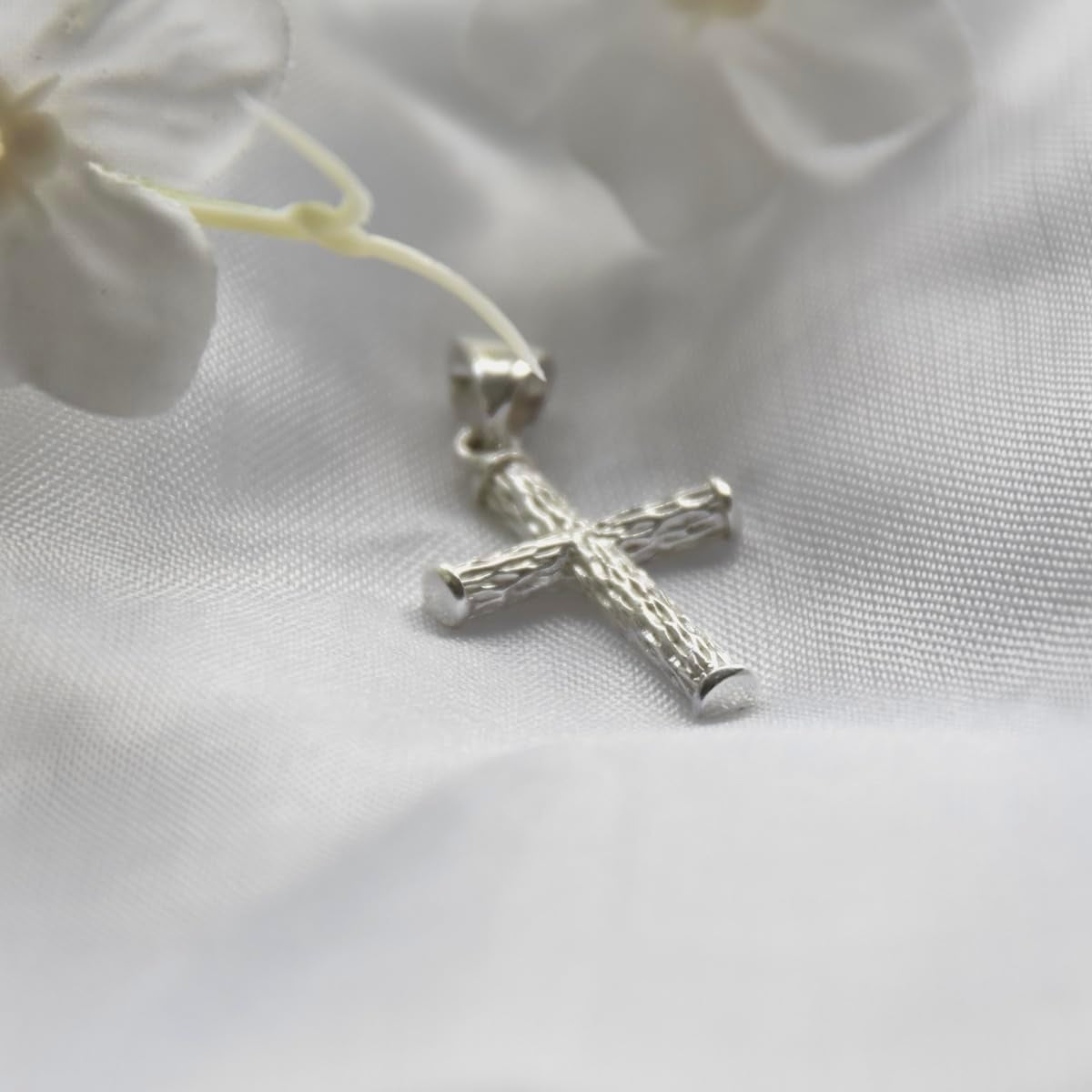 Cross Pendant Sterling Silver 925 Wood Textured Religious Unisex Jewelry