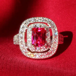 Princess  Silver Natural Ruby Gemstones Birthstone Bride Wedding Engagement Strange Ring Size 6 7 8 9 10