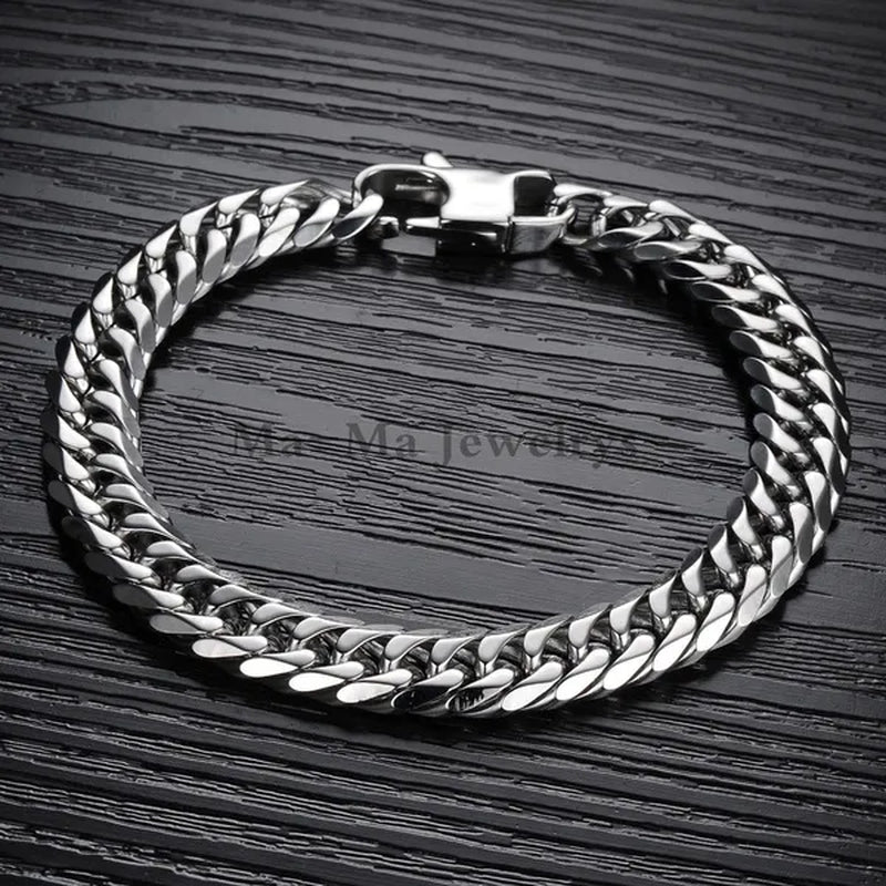16/19/21Mm Heavy Stainless Steel Bracelet or Necklace Silver Cuban Curb Chain Bracelet Bangle 7"-11" Necklace 16"-24"