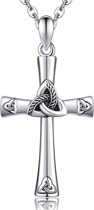 925 Sterling Silver Cross Necklace for Women - Trinity Celtic Knot Cross Heart Christian Pendant Necklace Dainty Fine Jewelry for Grandma Mom - 18" with 2" Extender