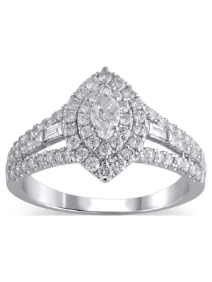 1 Carat T.W. (I2 Clarity, H-I Color)  Marquise Cut Diamond Engagement Ring in 10Kt White Gold, Size 8