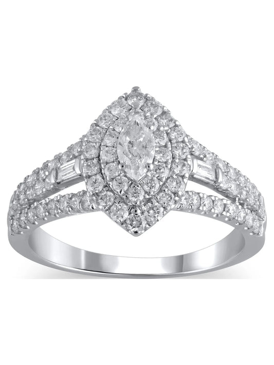 1 Carat T.W. (I2 Clarity, H-I Color)  Marquise Cut Diamond Engagement Ring in 10Kt White Gold, Size 8
