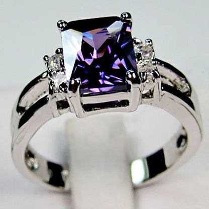 Size 6-10 Women Jewelry Amethyst / Blue Sapphire / Black Sapphire Women 925 Silver Plated Engagement Ring (Choice Color and Size )