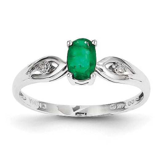 14K White Gold Emerald Diamond Ring