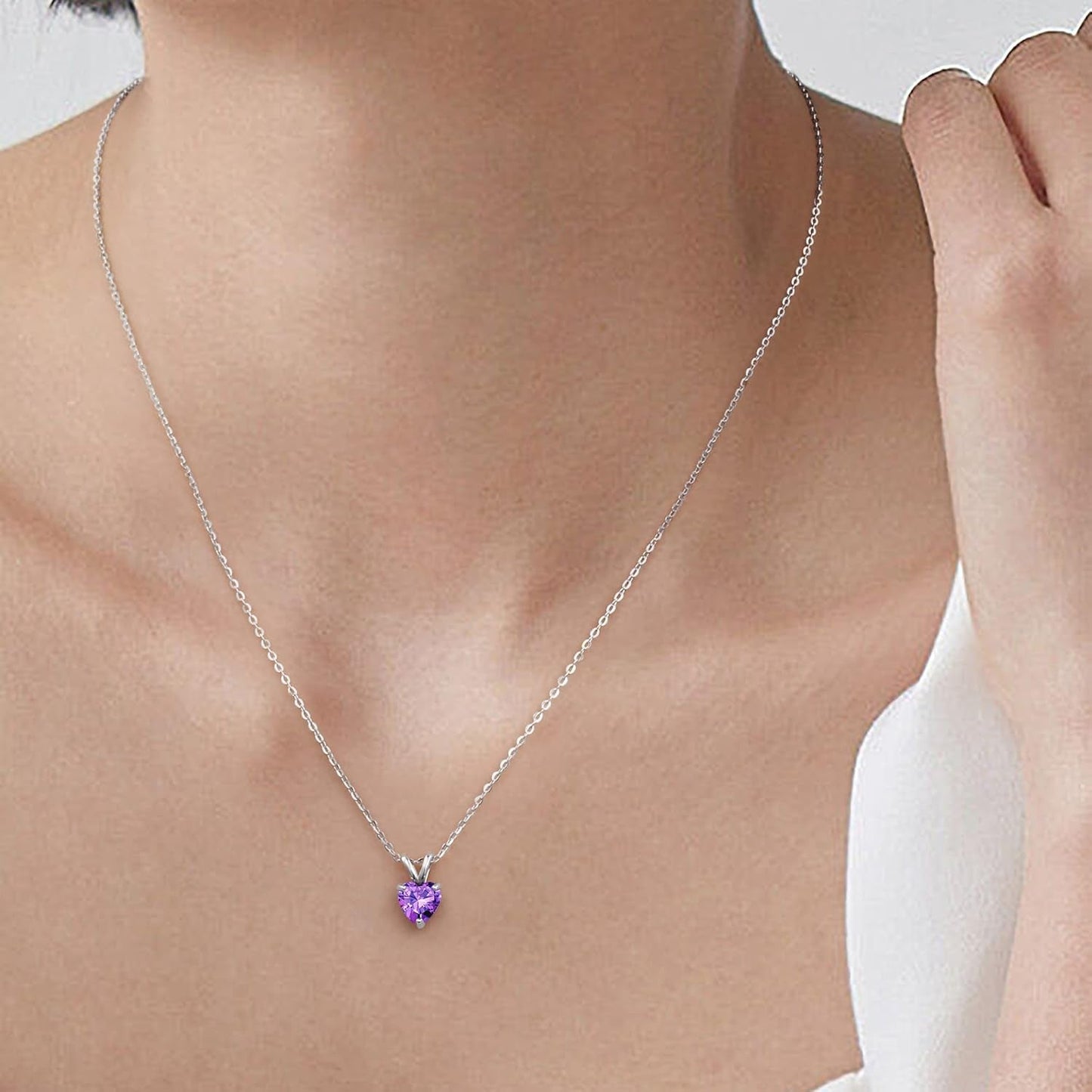 Heart Birthstone Necklace for Women - Dainty Heart Birthstone Pendant Sparkle 925 Sterling Silver Necklace Anniversary Birthday Gifts for Women Mom Wife Daughter Grandma Jewelry Gifts