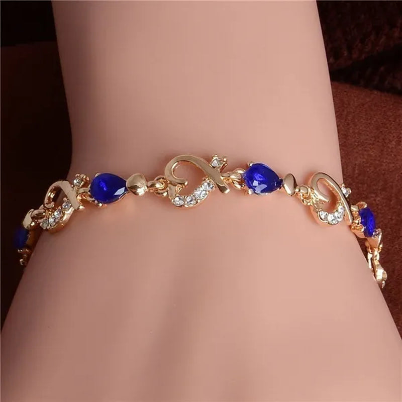 Trendy Women/Lady'S Fashion Crystal Diamond 18K Gold Plated Heart 5 Colors CZ Stones Bracelets & Bangles Jewelry Gifts