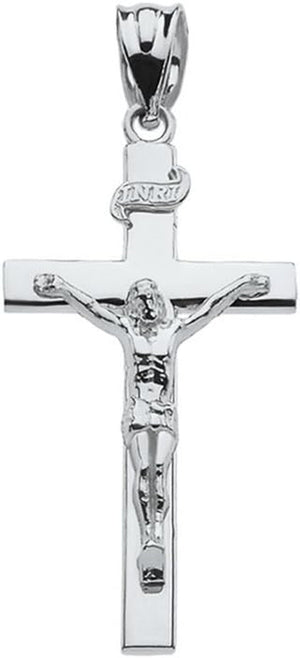 Religious Jewelry .925 Sterling Silver 1-1/4 INRI Crucifix Cross Pendant Charm