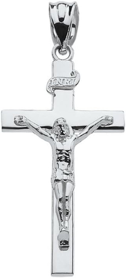 Religious Jewelry .925 Sterling Silver 1-1/4 INRI Crucifix Cross Pendant Charm