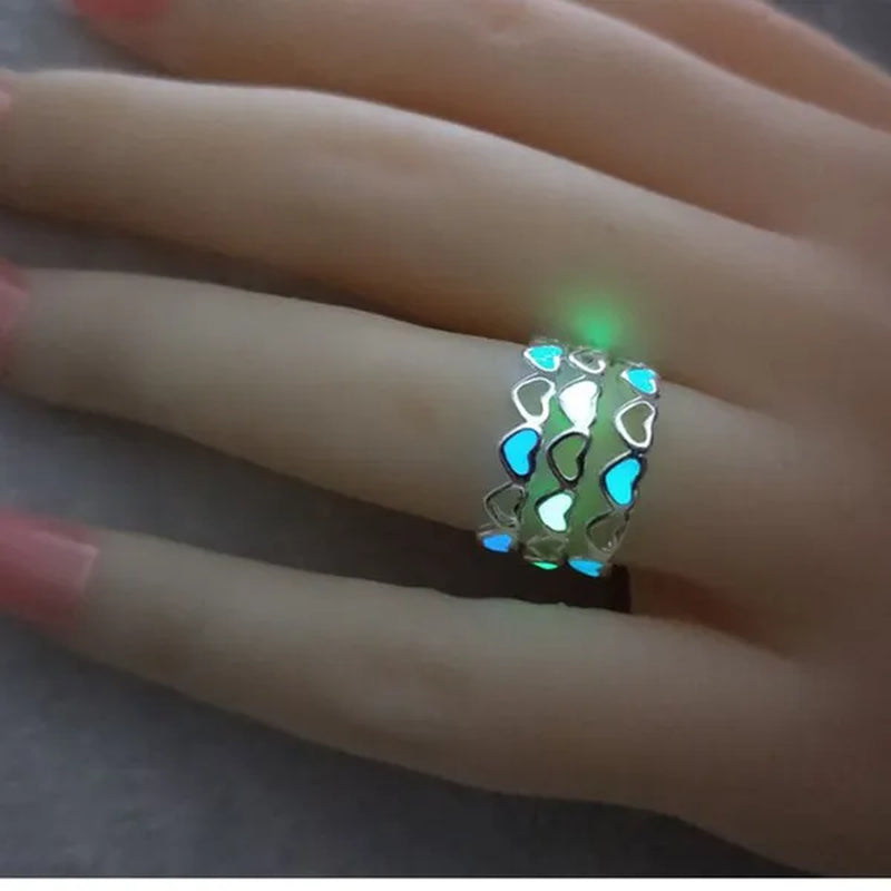 Hot Adjustable Heart Shape Luminous Ring Glow In The Dark  Ring Lady Glow Hollow Heart Love
