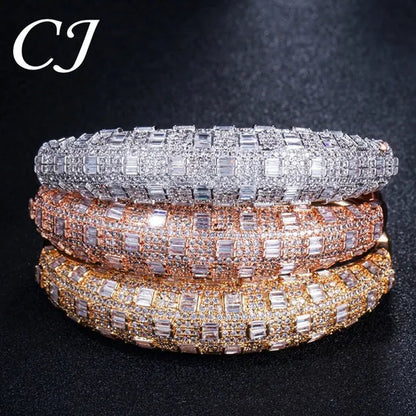 CANDICE Exclusive Design Rose Gold Plated Dubai Wedding Wide Bangle Ring Set Full Hand-inlaid Cubic Zirconia African Bridal Open Cuff Bracelet Jewelry Sets for Women Prom Party