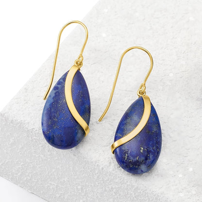 Lapis and 14Kt Yellow Gold Teardrop Earrings