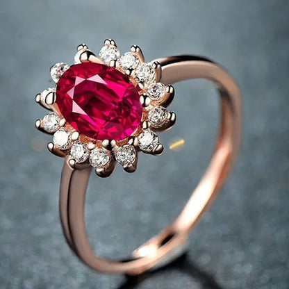 New Ruby Diana Sunflower Lady Ring Classic Living Mouth Design Women'S Ring