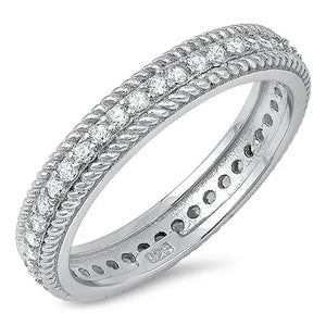 Sterling Silver 925 Diamond Cubic Zirconia CZ Vintage Antique Women'S Eternity Wedding Band Ring Size 5-10