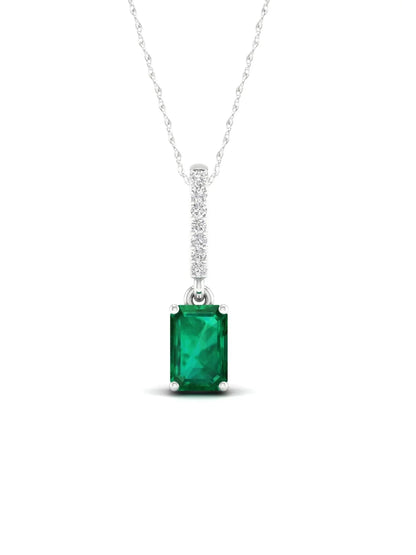 Gemstone 10K White Gold Emerald 1/20 CT TW Diamond Halo Necklace