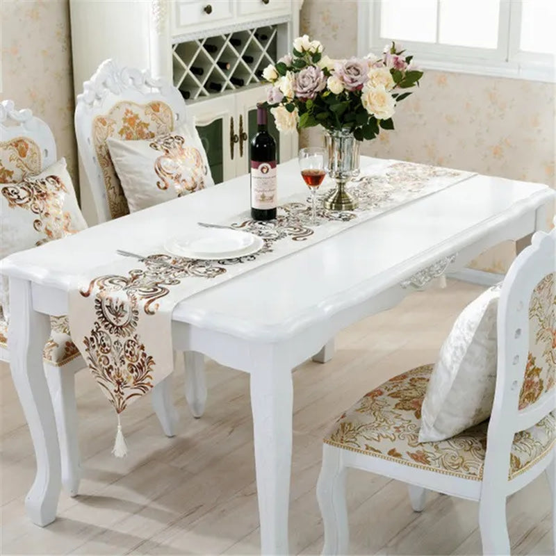 European Table Runner Modern Luxury Brocade Table Runner with Tassel Classic Decoration for Cabinets and Dining Table