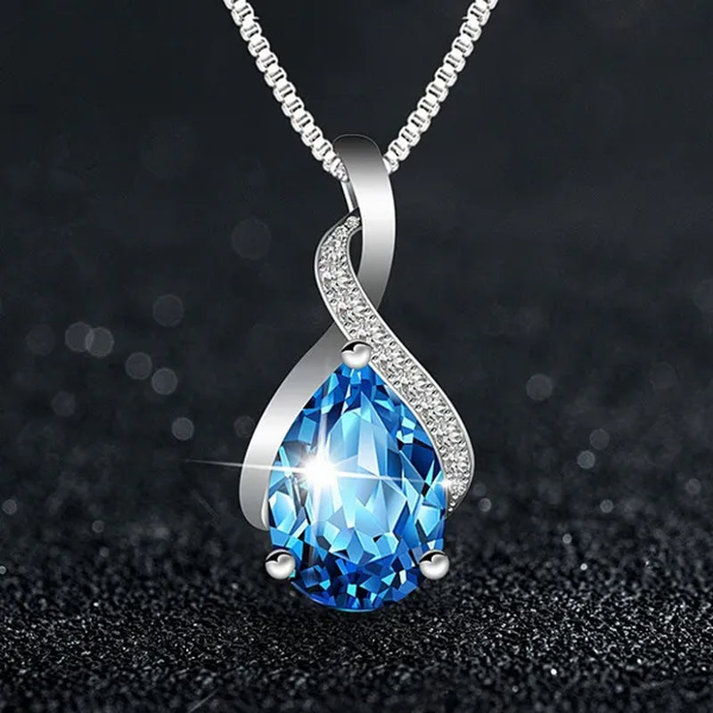 Natural Drop Shape Blue Topaz Pendant 925 Sterling Silver Necklace Female Jewelry Simple Clavicle Chain Girlfriend Birthday Gift