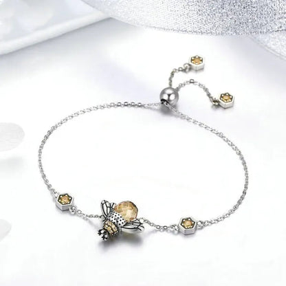 Popular Elegant Bee Design Gemstone Topaz Pendant Necklace/Earring/Ring/Bracelet 925 Silver Jewelry Set Mother'S Day Gifts