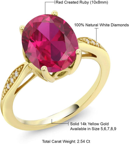14K Yellow Gold Oval Gemstone Birthstone and Diamond Engagement Ring | Oval 10X8MM | Wedding Engagement Anniversary Promise Gold Ring for Women